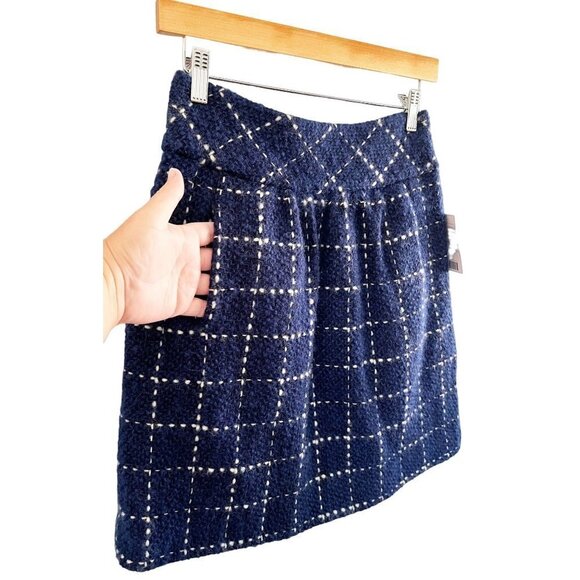 ANTHROPOLOGIE Maeve Womens Skirt Blue White Plaid Wool sz(0) - Picture 2 of 8